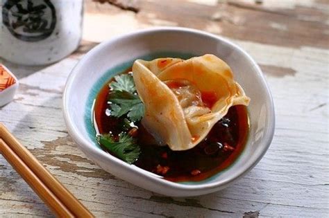 Sichuan Red Oil Wontons Recipe Boiled Wontons Served In A Spicy Chili