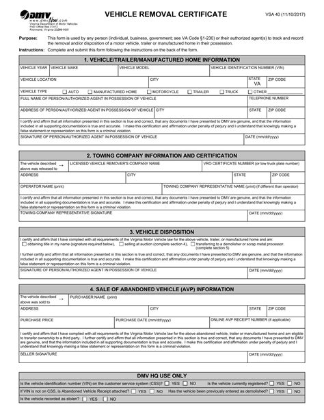 Dmv Vehicle Removal Certificate PDF Form FormsPal