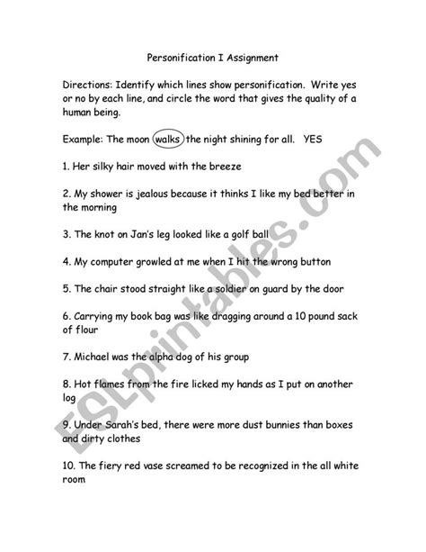 Simile Metaphor Personification Worksheet