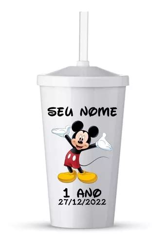 20 Copos D Canudo C Tampa Personalizado Mickey Mouse Disney MercadoLivre