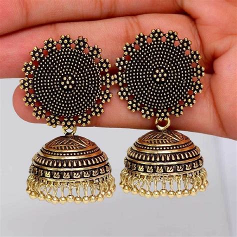 Indian Oxidized Fashion Jewelry Gold Designer Traditional Jhumka