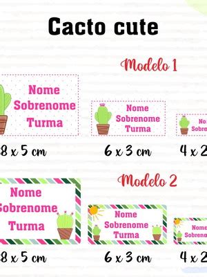 Etiquetas Escolar Cactos Cute Compre Produtos Personalizados No Elo