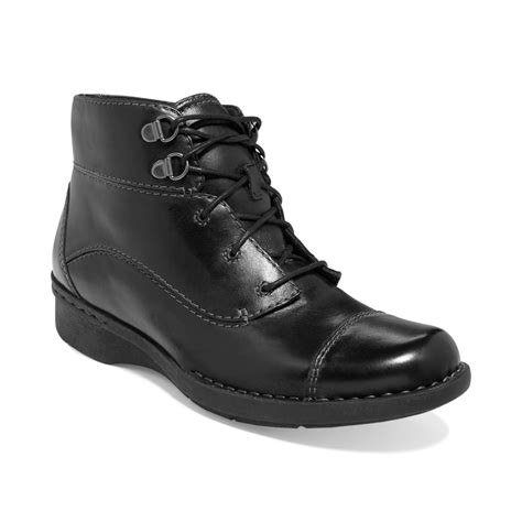 Clarks Womens Shoes Whistle August Lace Booties in Black (Black Leather ...