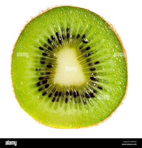 Close Up Of Kiwi Slice Isolated Over White Background Stock Photo Alamy