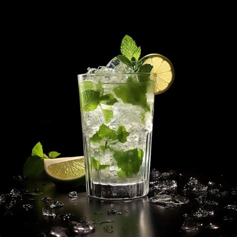 Um copo de mojito limão e folhas de hortelã gerado por ia Foto