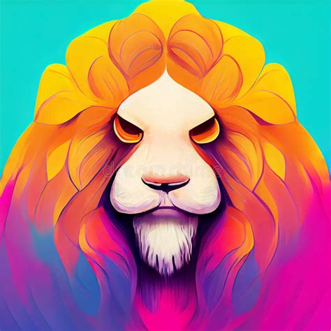 Bright Lion Portrait Multicolor Colorful Muzzle Of A Lion Digital