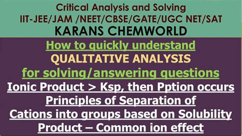 Qualitative Analysis Ionic Product Ksp Principles Of Separation Of