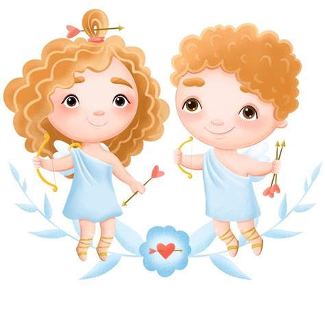 Ilustración para el día de san valentín linda niña y niño cupido con