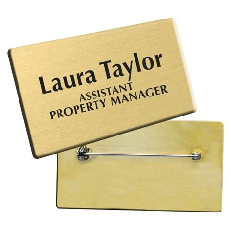 Custom Engraved Metal Name Tag With Pin Back Brass 2 1 2 X 1 3 8 HD