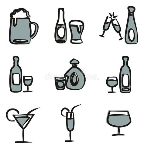 Color 2 De Los Iconos De Las Bebidas Alcohólicas a Pulso Ilustración