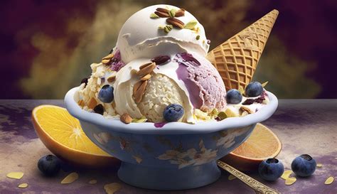 Cold Ice Cream Topped With Mulitple Fine Chopped Dry Fruits Generate