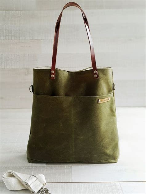 Waxed Canvas Simply Tote Bag In Army Green Unisex Multi Etsy Bags