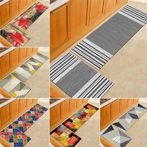 2pcs Kitchen Floor Carpet Non Slip Area Rug Living Room Washable Door