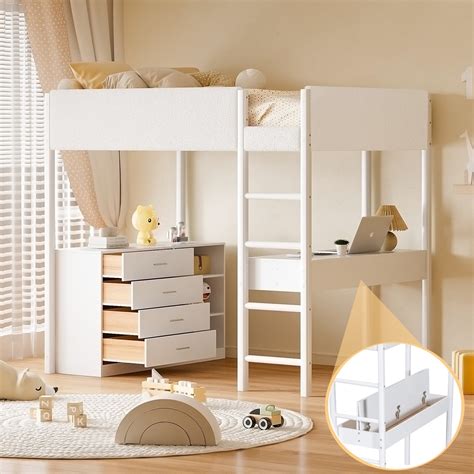Full Size Loft Bed With Desk Storage Cabinet And 4 Drawers Teddy