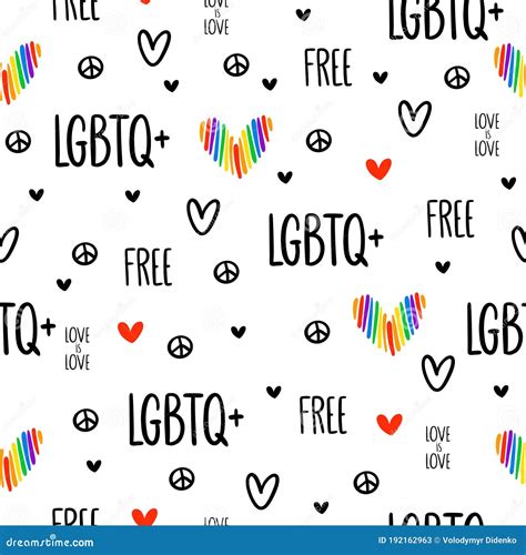 Never Ending Cute Seamless Pattern With Lgbtq Rainbow Hearts Text And Peace Symbol Gay Pride