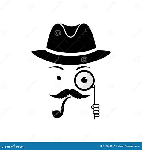 Een Snordetective In Een Hoed En Met Een Pijp Inspecteur Met Een Monocle In Zijn Handen Sleuth