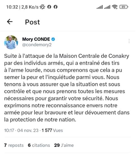 Attaque De La Maison Centrale Le Ministre Mory Cond Rassure La