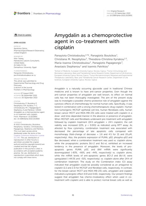 Pdf Amygdalin As A Chemoprotective Agent In Co Treatment With Cisplatin