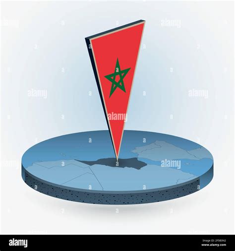 Morocco Map In Round Isometric Style With Triangular 3d Flag Of Morocco