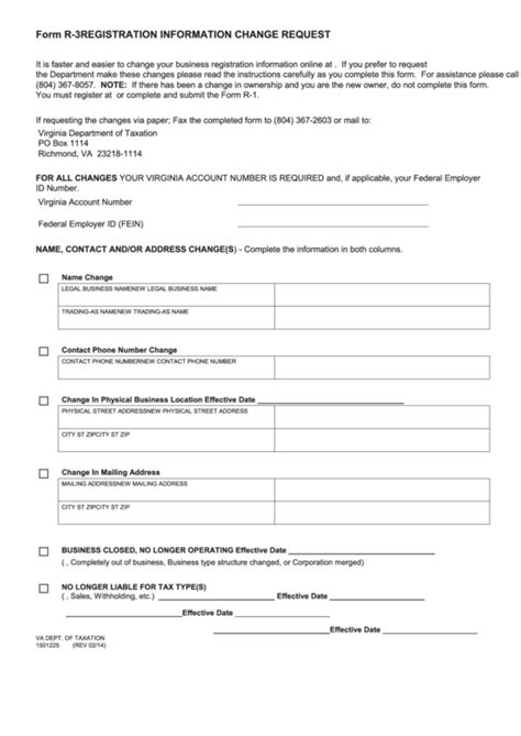 Fillable Form R 3 Registration Information Change Request Printable