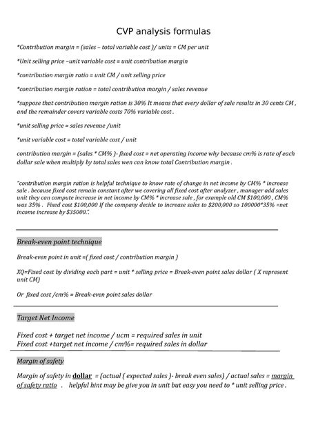 Cvp Analysis Formulas Test Bank Project Management Kieso