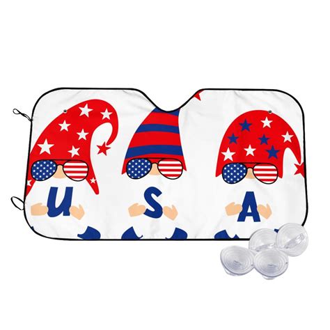 Balery 4th Of July Gnomes Print Car Windshield Sun Shade Windshield