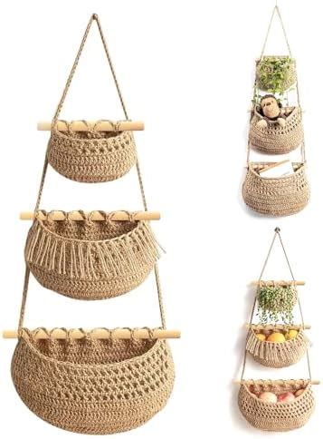 MeYuxg Wall Hanging Storage Baskets Cotton Rope Storage Basket Boho