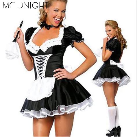 MOONIGHT Women Sexy Lingerie French Maid Costume Restaurant Waiteress