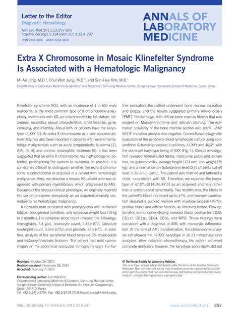 Pdf Extra X Chromosome In Mosaic Klinefelter Syndrome Is Associated