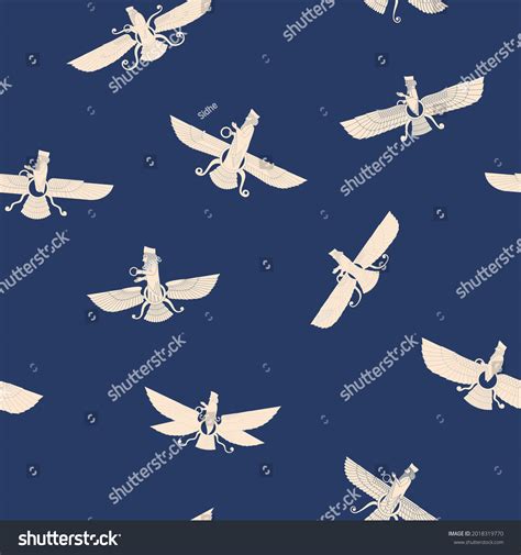 Seamless Pattern Ancient Sumerian Symbol Faravahar Stock Vector