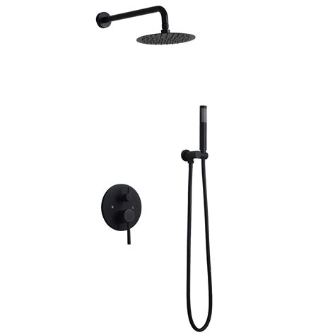 Modern Matte Black Wall Mounted Rain Shower System With 8 Round