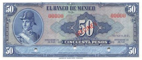 M Xico Pesos No Series Specimen Uncirculated Banknote Me