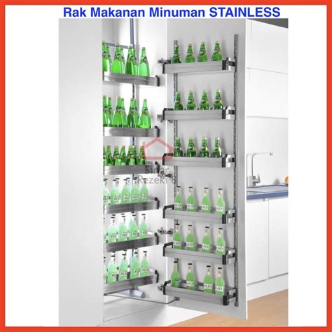 Jual Rak Tarik Makanan STAINLESS Lemari Dapur Minuman Tempat Botol