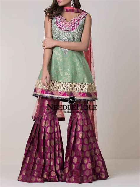 Elan Multi Color Mehndi Mayon Gharara Dress For Mehendi Atelier Yuwa