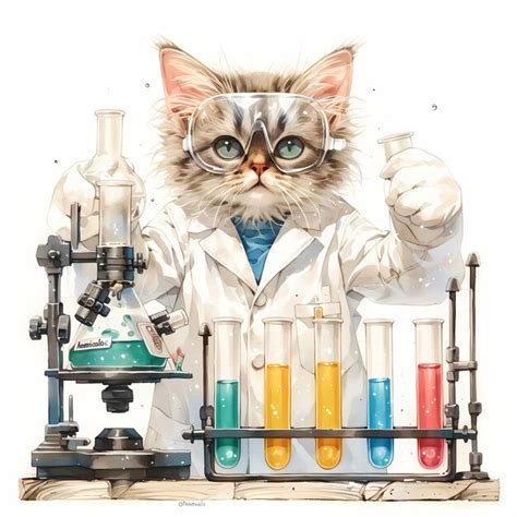 Premium Photo Inquisitive Cat In A Lab Coat Posing For Science