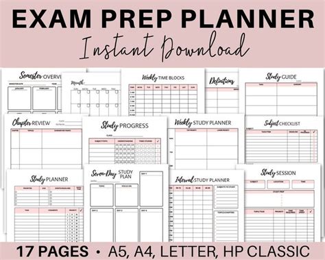 Student Exam Prep Kit Printable Exam Planner HP College Exam Study