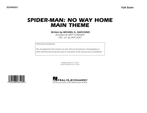 Spider Man No Way Home Main Theme Arr Conaway Conductor Score