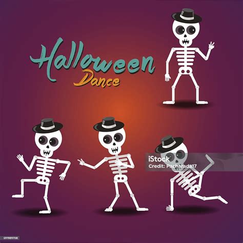 Set Of Dancing Skeleton Halloween Stock Illustration Download Image