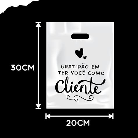 Sacola plástica Gratidão ter você como cliente 20x30 kit 100 peças