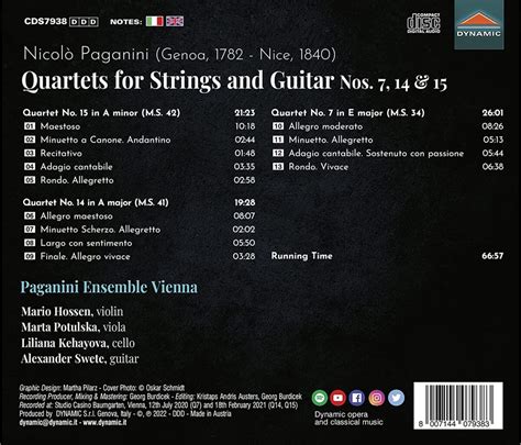 Niccolo Paganini Quartets For Strings And Guitar Paganini Ensemble