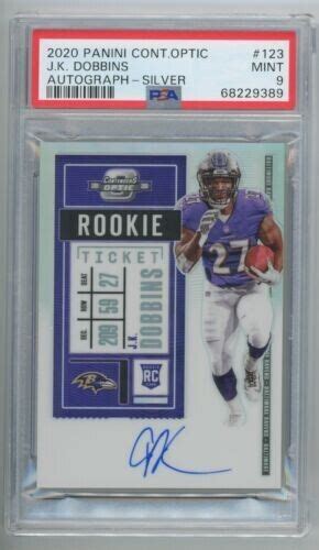 JK DOBBINS RC 2020 CONTENDERS OPTIC SILVER ROOKIE TICKET AUTO PSA 9