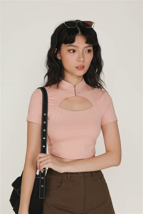 Suki Mandarin Collar Crop Top Blush Pink The Tinsel Rack