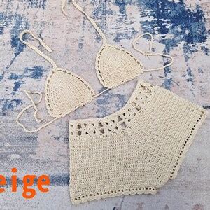 Summer Beach Hand Crochet Woven Bikini Top And Hot Pants Women S Piece Set Etsy