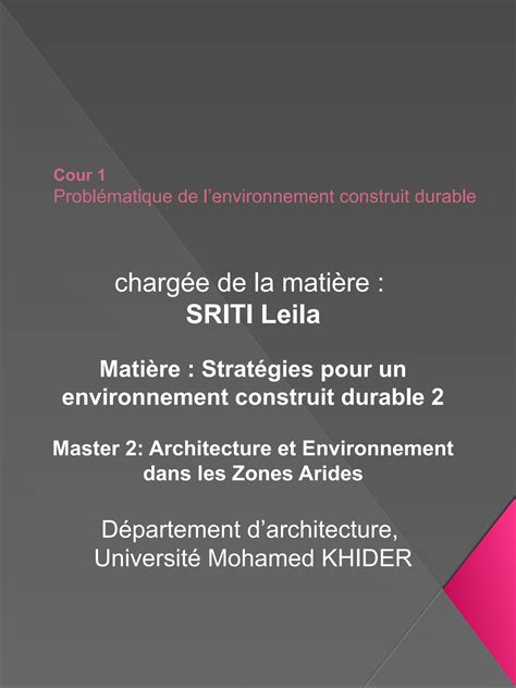 Solution Cour Strat Gies Pour Un Environnement Construit Durable