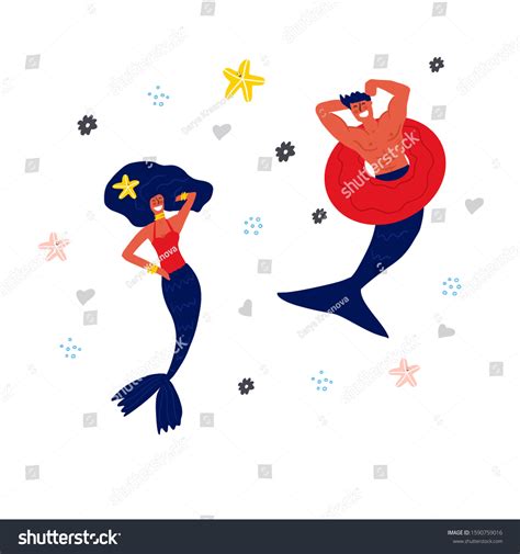 Mermaid Merman Hand Drawn Flat Vector Stock Vector Royalty Free