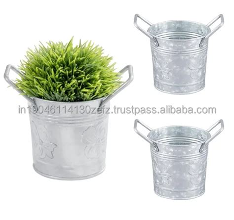 Galvanized Metal Flower Pot Planters With Handles Rustic Small Metal Buckets Vintage Style Home