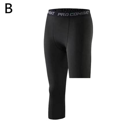 Mens One Leg Compression 3 4 Capri Tights Pants Athletic Basketball