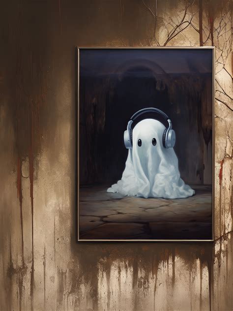 Cute Ghost With Headphones Print Gothic Art Vintage Oil Etsy