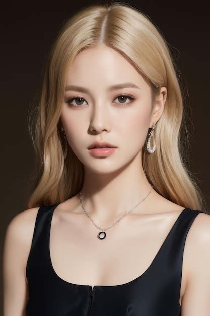 Premium Ai Image Portrait Of Beautiful Japanese Women With Blonde Wavy Hair And Black Gown