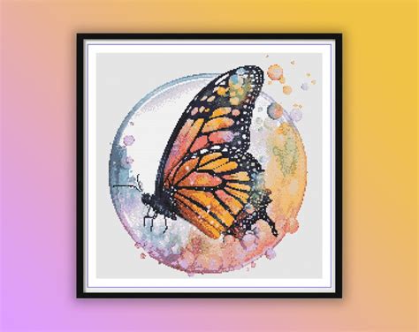 Watercolor Monarch Butterfly Counted Cross Stitch PDF Pattern Spring